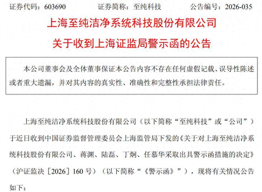 多項會計差錯致財報資料不準確，至純科技及時任高管收警示函