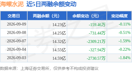 海螺水泥：9月9日融資買入1740.82萬元，融資融券餘額14.23億元